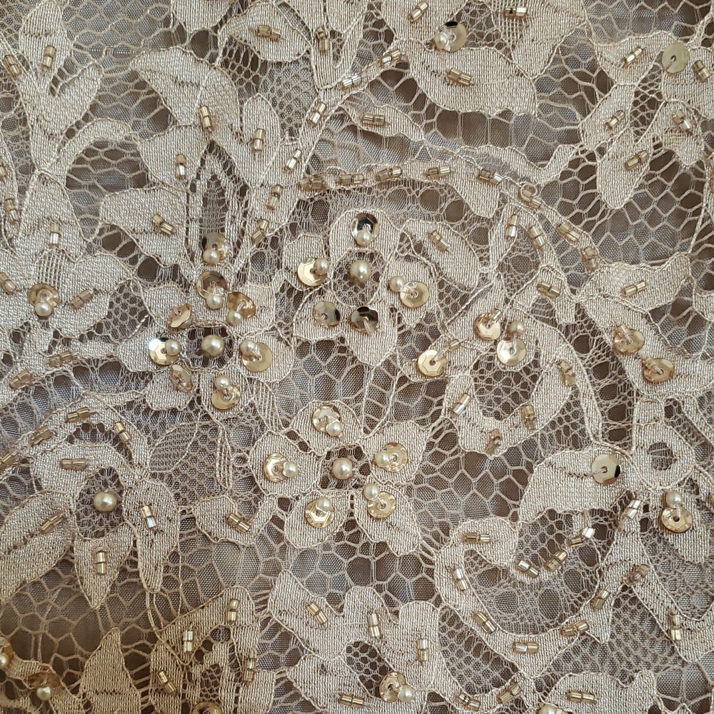 Vintage Silk Beaded Lace Trumpet Skirt Champagne Midi M L - Picture 8 of 11